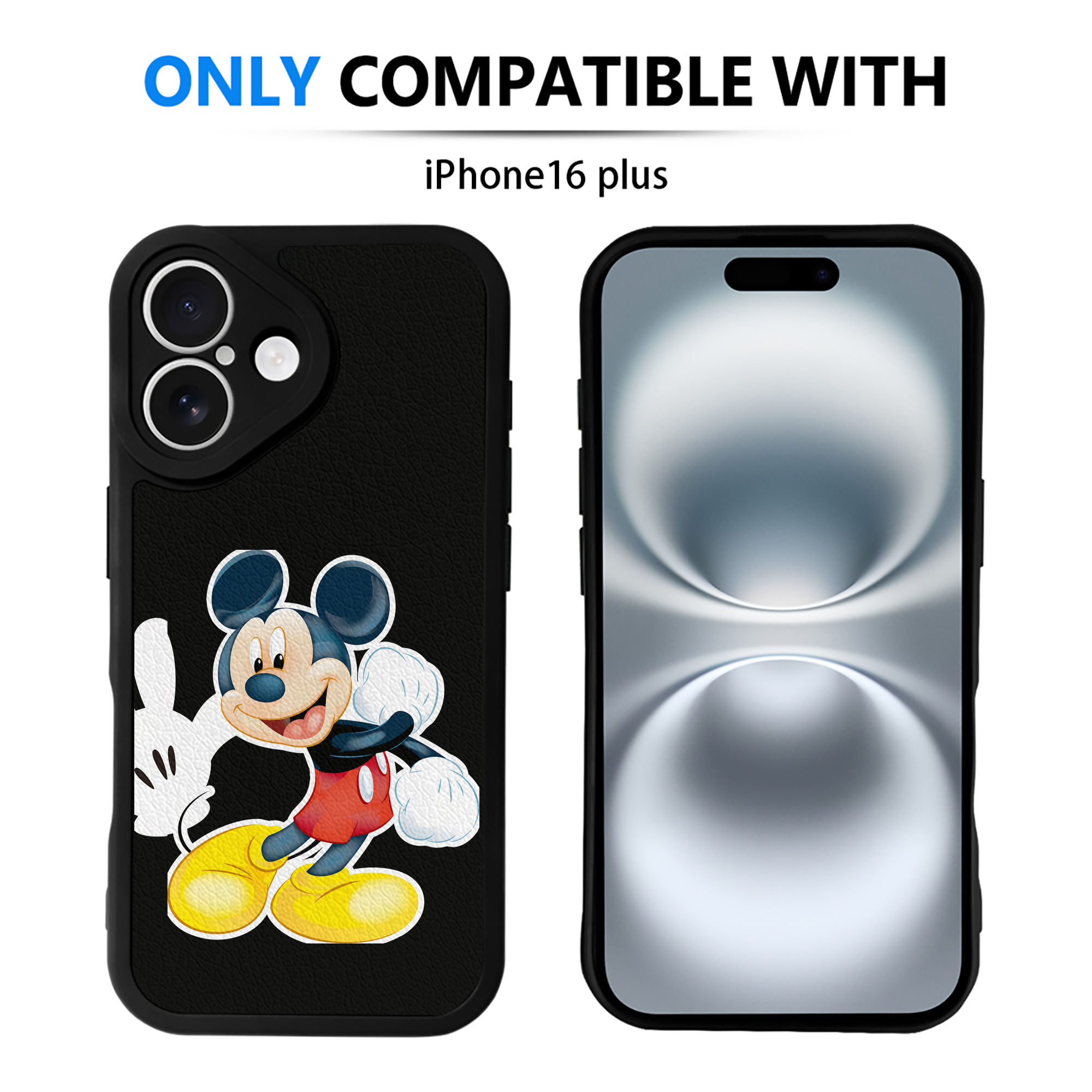 （画像用） ミッキーマウス Mickey Mouse 【iPhone 16シリーズ対応】シリコンスマホケース（レザー調） 材質：シリコン
